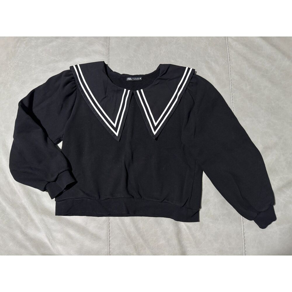 Zara Boxy Striped Trim Sailor Collar Sweater
